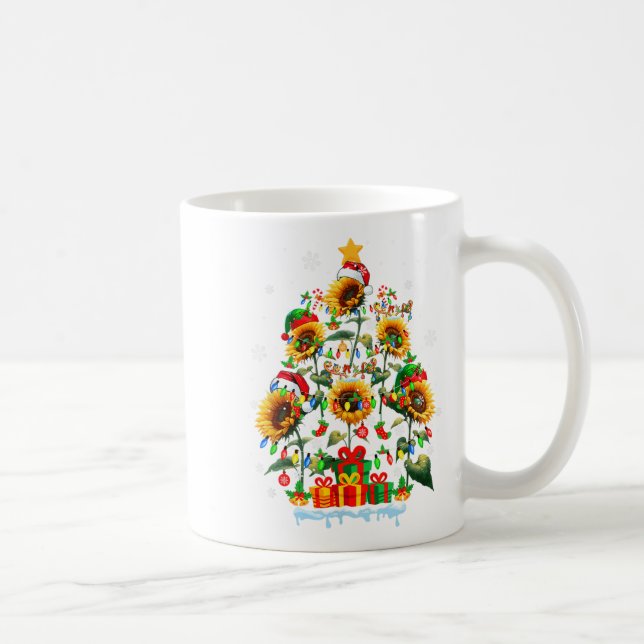 Santa Reindeer Elf Sunflowers As Xmas Tree Flowers Kaffemugg (Höger)