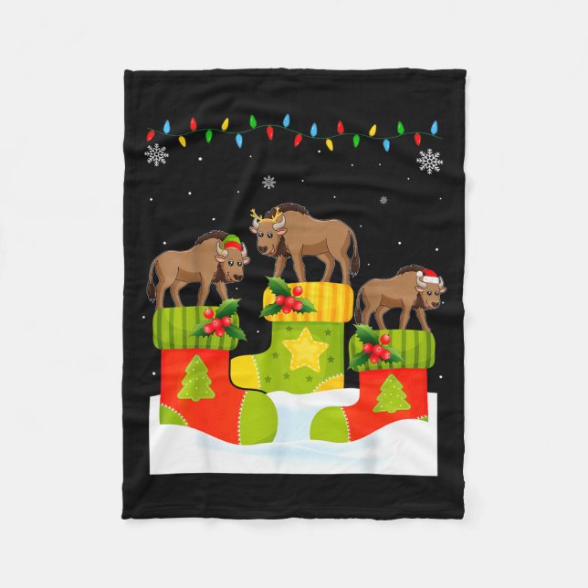Santa Reindeer Elf Wildebeest In Christmas Socks U Fleecefilt (Framsidan)