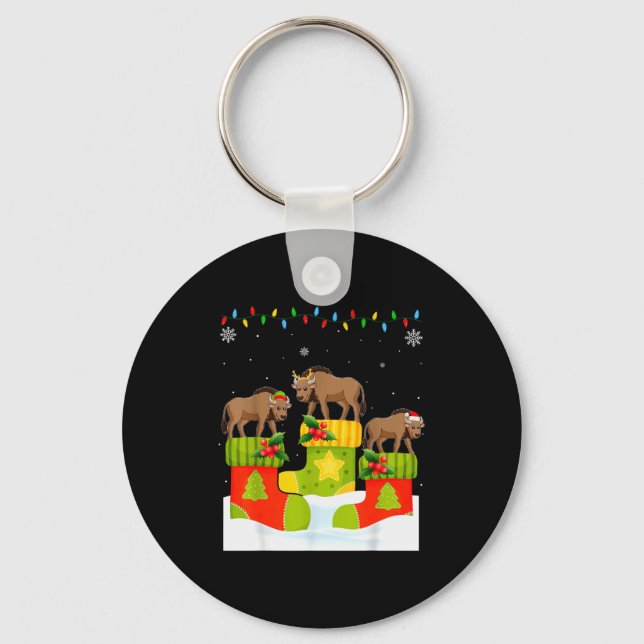 Santa Reindeer Elf Wildebeest In Christmas Socks U Nyckelring (Framsida)