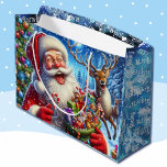 Santa Reindeer  en Joke Add Child's Namn<br><div class="desc">Laughing Jultomten Add Child's Namn Cute Large Gift-påse</div>