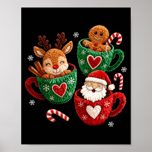 Santa Reindeer Gingerbread Faux Yarn Christmas  Poster (Framsidan)
