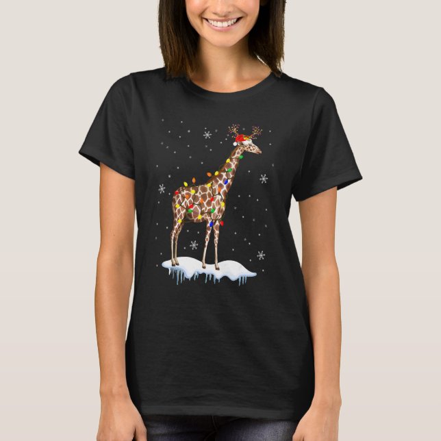Santa Reindeer Giraffe Julafton Light Santa Reinde T Shirt (Framsida)