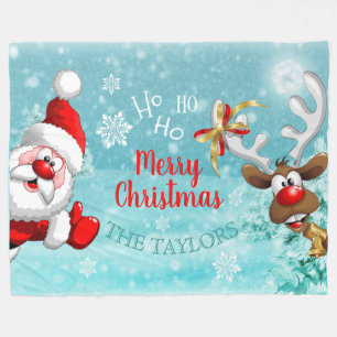 Santa Reindeer God jul Fleece Blanket