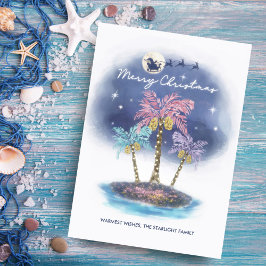Santa Reindeer Handflatan Träd Tropical Jul Julkort