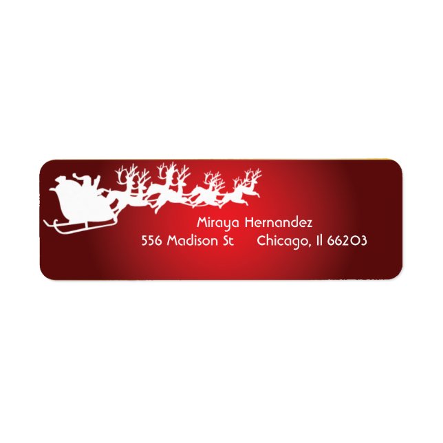 Santa & Reindeer i en Sleigh-Adressetiketter Returadress Etikett (Framsidan)
