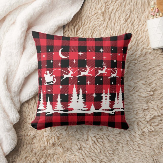 Santa Reindeer jul Buffalo Check Kudde (Filt)
