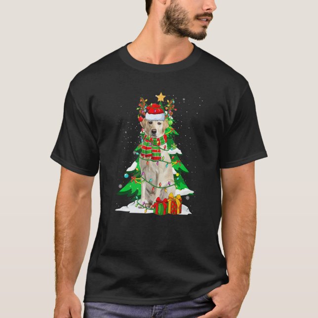 Santa Reindeer Labrador Retriever Dog Xmas Lights  T Shirt (Framsida)