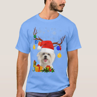 Santa Reindeer Maltesisk Hund jul Ljus Julafton T Shirt