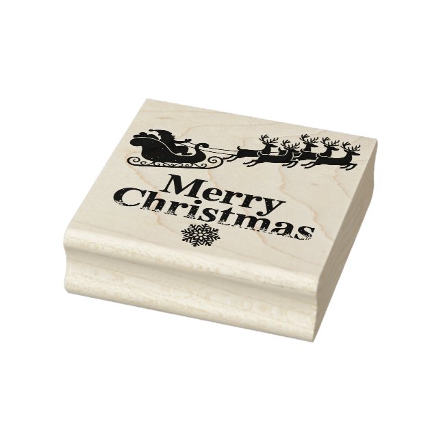 Santa Reindeer Merry Christmas Card Snowflakes  Stämpel (Stämpel)