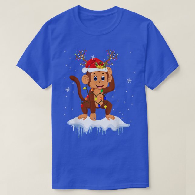 Santa Reindeer Monkey Xmas Light Santa Reindeer Mo T Shirt (Design framsida)