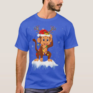 Santa Reindeer Monkey Xmas Light Santa Reindeer Mo T Shirt