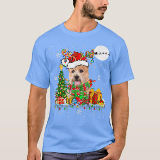 Santa Reindeer Norwich Terrier Julafton Träd Ljus  T Shirt