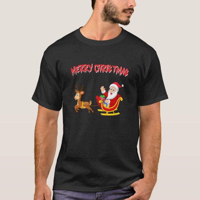 Santa Reindeer och sleigh julafton T Shirt (Framsida)
