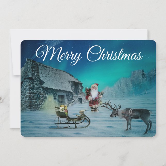 Santa Reindeer och Sleigh Julkort (Framsida)