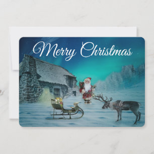 Santa Reindeer och Sleigh Julkort