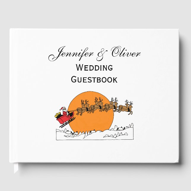 Santa Reindeer över Snö täckte Town Måne Gästböcker (Framsida)