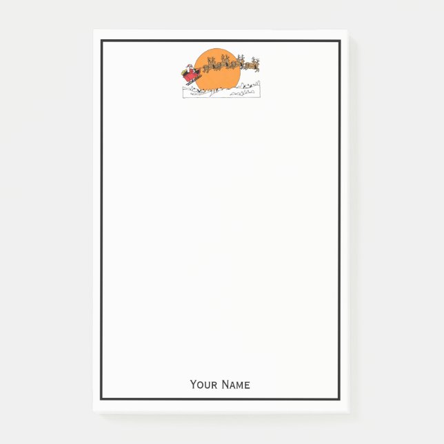 Santa Reindeer över Snö täckte Town Måne Post-it Block (Framsida)