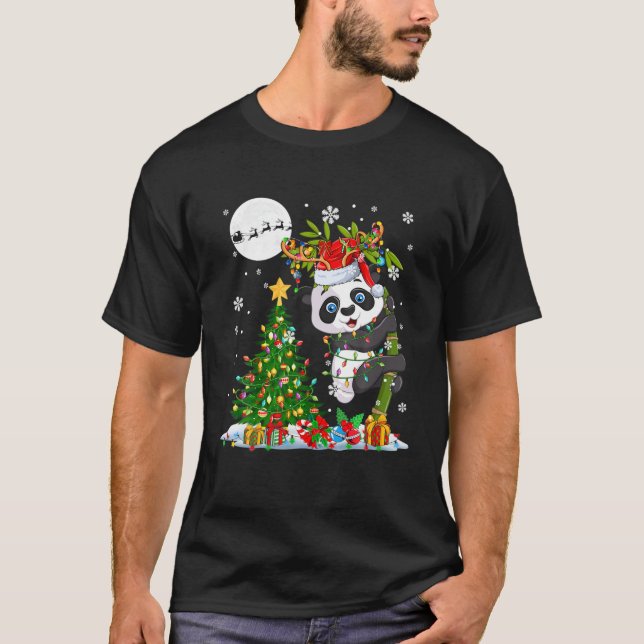 Santa Reindeer Panda Julgran Ljus Älskare F T Shirt (Framsida)