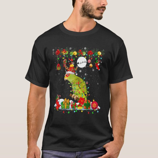 Santa Reindeer Parrot With Xmas Presents Ornaments T Shirt (Framsida)