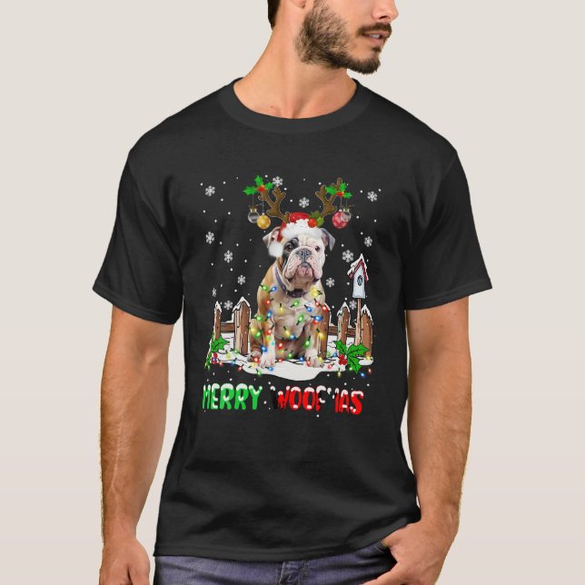 Santa Reindeer Pitbull Hund jul Ljus T Shirt (Framsida)