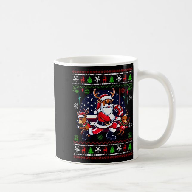 Santa Reindeer Play American Football Ugly Christm Kaffemugg (Höger)