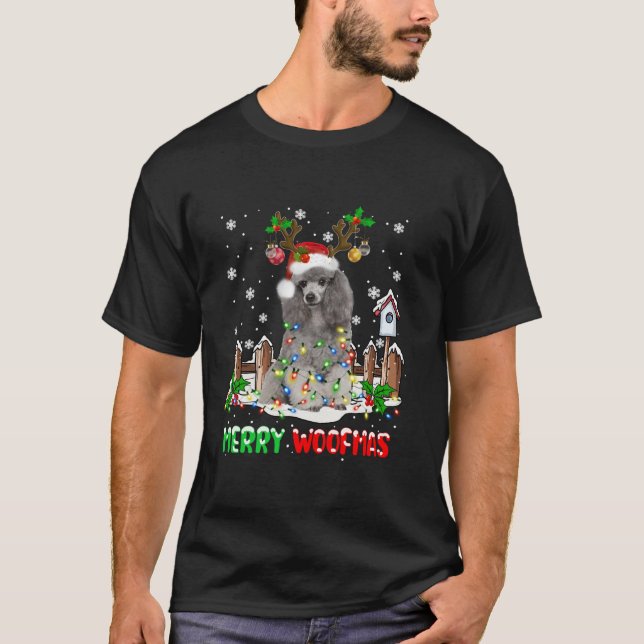 Santa Reindeer Pudel Hund jul Ljus Long Sl T Shirt (Framsida)