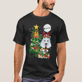 Santa Reindeer Pudel Träd Ljus Hundägare 1 T Shirt