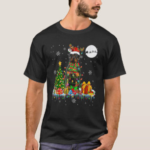 Santa Reindeer Rottweiler Träd Ljus Hundägare T Shirt