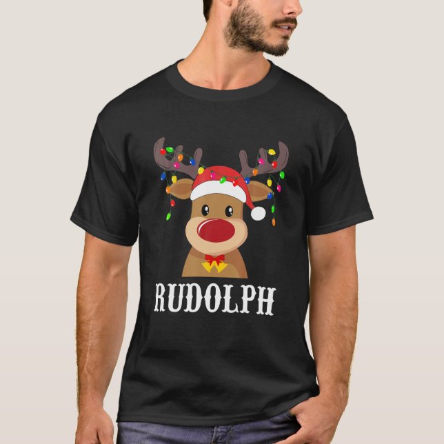 Santa Reindeer Rudolph Julafton Group Costume T Shirt (Framsida)