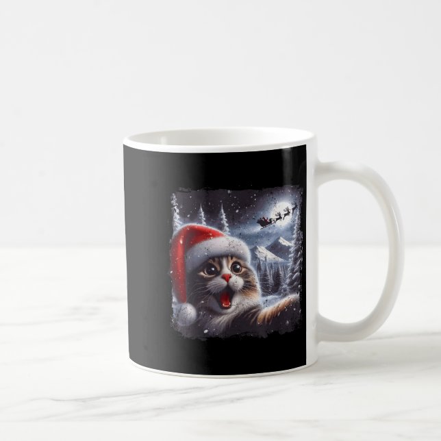 Santa Reindeer Selfie Cat Funny Christmas Tee  Kaffemugg (Höger)