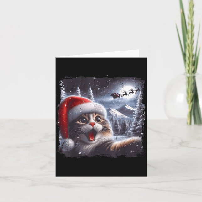 Santa Reindeer Selfie Cat Funny Christmas Tee  Kort (Framsida)