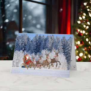 Santa Reindeer Snö Gräs Träd Add Namn Helgdag Helgkort