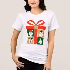 Santa, Reindeer, Snowman & Tree Art T Shirt