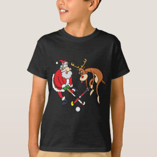 Santa Reindeer spelar Fält Hockey Player Julafton T Shirt