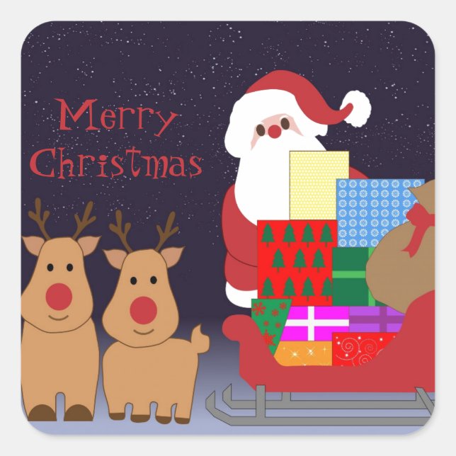 Santa & Reindeer Stickers Fyrkantigt Klistermärke (Framsida)