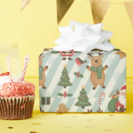 Santa & Reindeer Striped Christmas Wrapping Paper Presentpapper