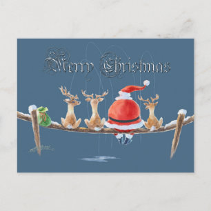 SANTA & REINDEER & TEXT AV SHARON SHARPE HELG VYKORT