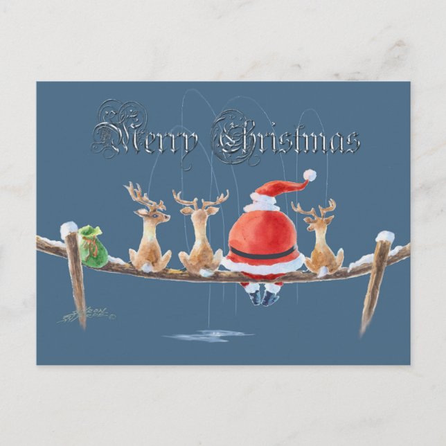 SANTA & REINDEER & TEXT AV SHARON SHARPE HELG VYKORT (Framsida)