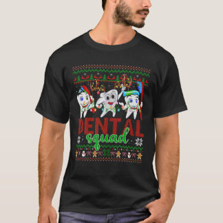 Santa Reindeer Ugly Sweater Teeth Dental Square Ch T Shirt