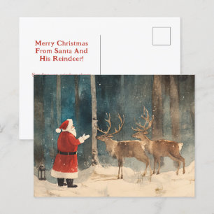 Santa Reindeer Vintage jul Helg Vykort