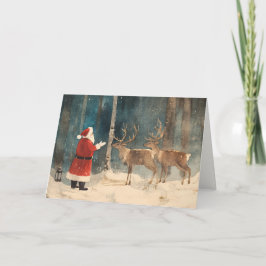 Santa Reindeer Vintage jul Helgkort