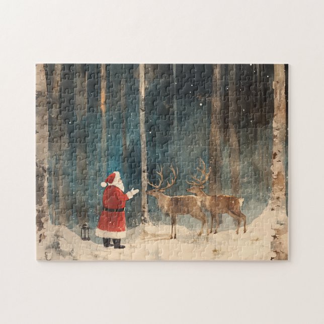 Santa Reindeer Vintage jul Pussel (Horisontell)