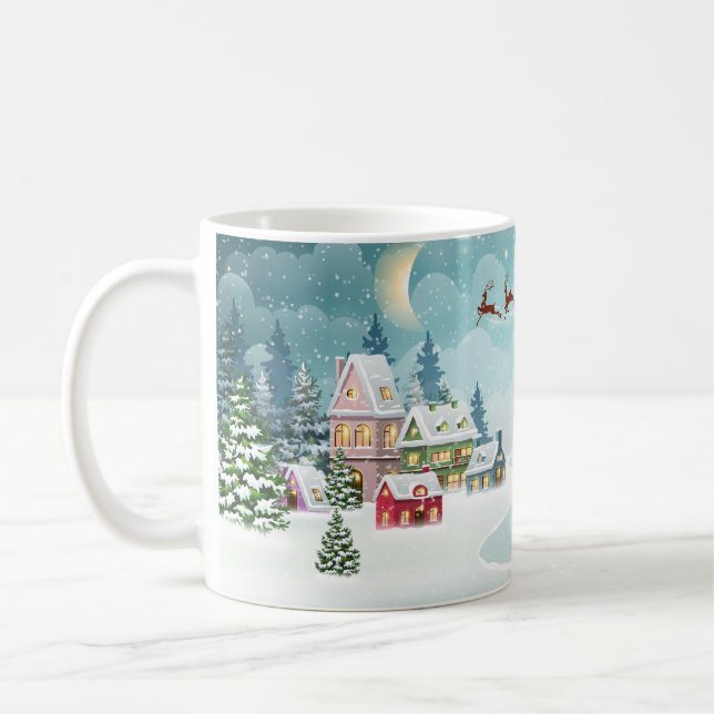 Santa Reindeer Vintage Scene Kaffemugg (Vänster)