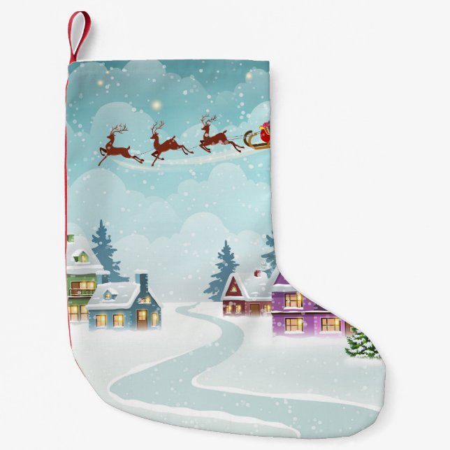 Santa Reindeer Vintage Scene Liten Julstrumpa (Framsidan)