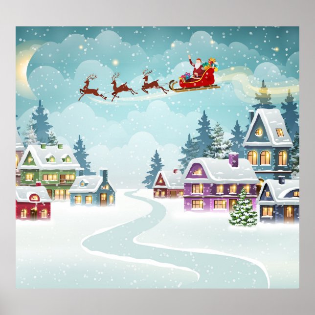 Santa Reindeer Vintage Scene Poster (Framsidan)