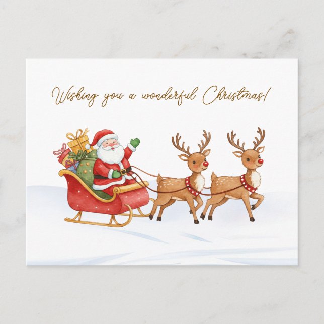 Santa Reindeers Sleigh Christmas Postcard Vykort (Framsida)