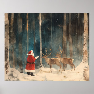 Santa Reinder Vintage jul Poster