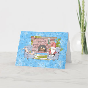 Santa Relaxing by the Fireplace with Påskhare Helgkort