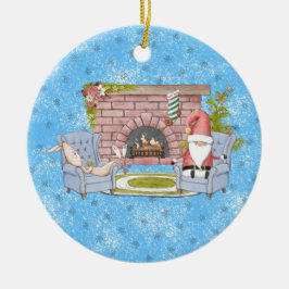 Santa Relaxing by the Fireplace with Påskhare Julgransprydnad Keramik