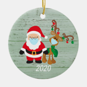 Santa Ren 2020 Ansiktsmask Covid Trä Julgransprydnad Keramik